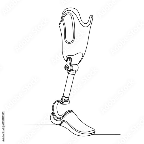 Prosthetic Leg Continuous One Line Art Minimalist Medical Disability Accessibility Orthopedic Illustration Vector