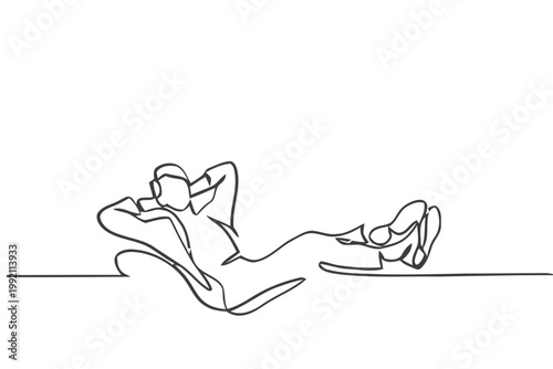 A minimalist line drawing of a person relaxing outdoors