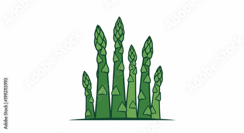 A simple, stylized illustration of a bunch of green asparagus spears on a white background