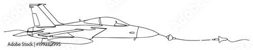 Jet Fighter Aircraft Continuous One Line Art Minimalist Military Aviation and Air Force Illustration Vector