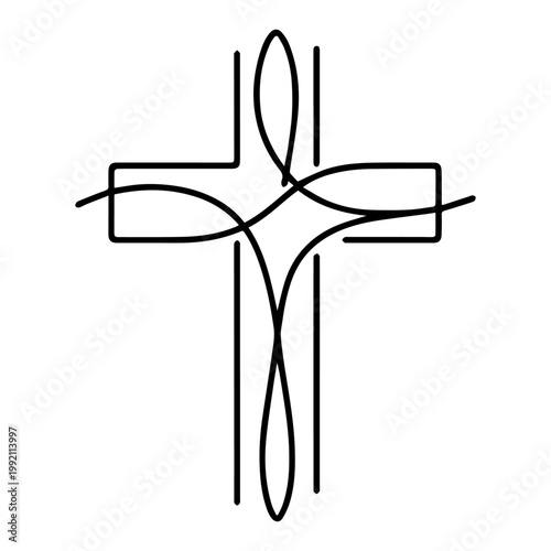 Christian Cross with Elegant Continuous Line Art Minimalist Religious Faith Symbol for Church and Spiritual Design Vector