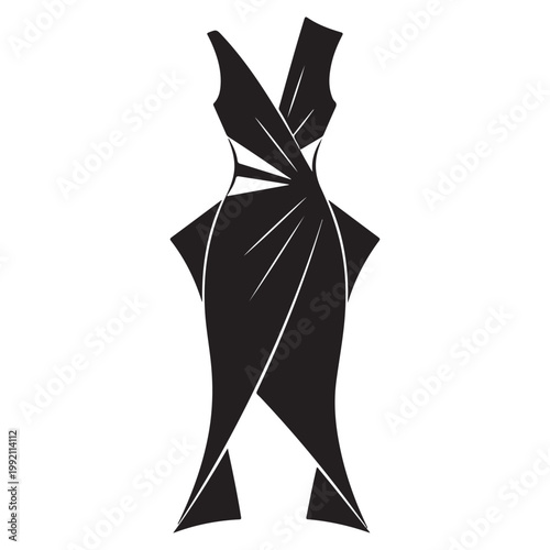Elegant Black Draped Dress Vector Illustration for Fashion Design and Apparel Concepts