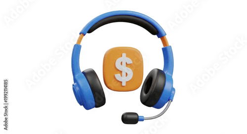 Vector illustration of 3d illustration of customer support headset with dollar sign icon on a transparent background