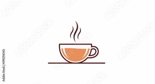 A simple stylized illustration of a steaming cup of amber-colored liquid on a saucer