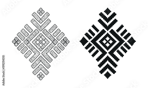 Tribal Beadwork Pattern Icon in outline and filled. Native American Heritage Vector