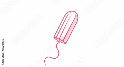A pink tampon with a string, outlined in darker pink, on a white background