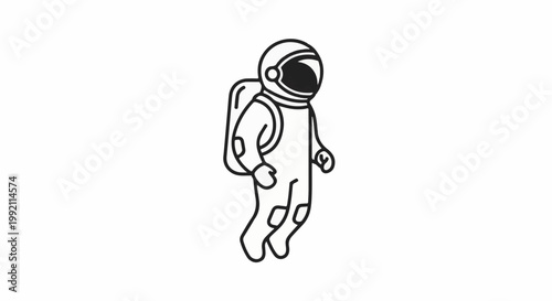 A simple black and white outline drawing of an astronaut floating in space