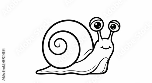 A simple, cartoon-style drawing of a happy snail on a white background