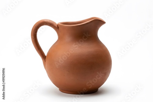 Handcrafted Clay Water Jug Isolated on White Background