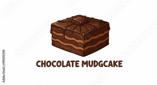 A rich, layered chocolate mud cake with glossy frosting and drizzles