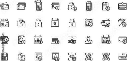 Digital payment banking finance line icon set including wallet transaction security invoice card checkout outline vector collection