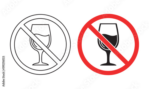 No Alcohol Icon Vector. Alcohol Prohibited and Restriction Symbol
