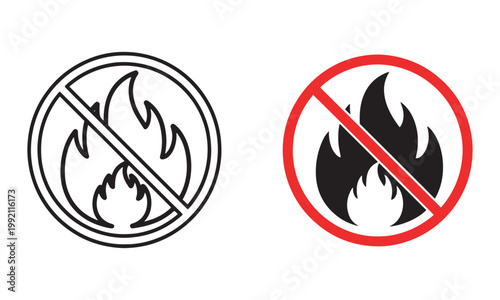 No Fire Icon Vector. Fire Safety and Prohibition Warning Symbol