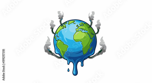 A pixelated Earth is shown melting, with smoke plumes rising from its sides