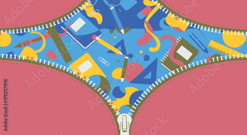 Colorful electronic circuit board pattern, blue and yellow technology background, zipper design element, modern gadget texture