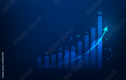 business investment growth trading stock market arrow up technology background. graph showing growing revenue and profit. vector illustration fantastic technology