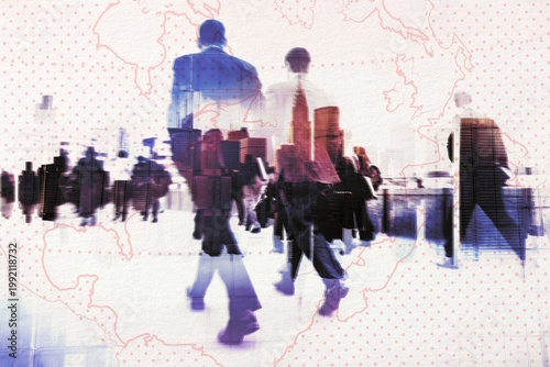 Canvas Print Blurred scene of crowded people are walking in rush