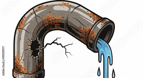 A rusty, broken pipe drips water