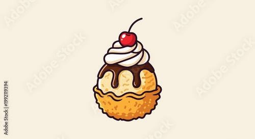 A pixelated illustration of a single sundae with a cherry on top