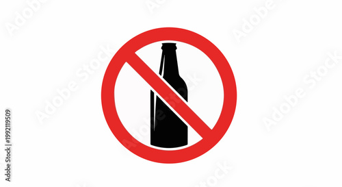 A red prohibition sign with a black silhouette of a bottle inside