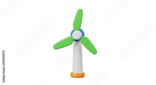 Vector illustration of 3d illustration of a green wind turbine on a transparent background