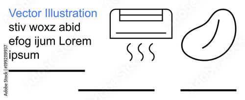 Home environment, cooling systems, relaxation, climate control, energy efficiency, simplicity in design. Minimalist air conditioner emitting cool air with a bean-shaped object. Home environment