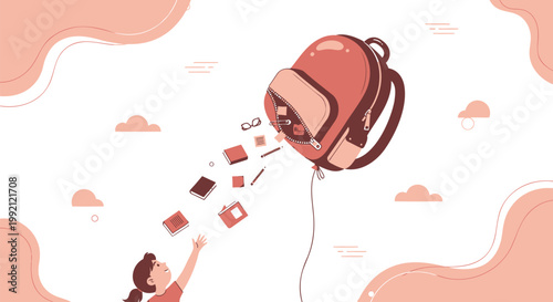 Social media, floating icons, peach color palette, minimalistic illustration, digital elements