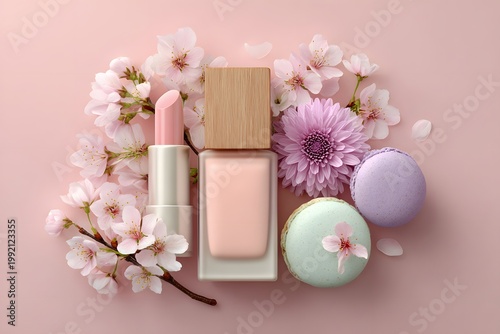 cosmetic product with floral composition soft pastel beauty design