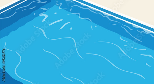 A simplified illustration of the corner of a swimming pool with rippling blue water and a light-colored deck