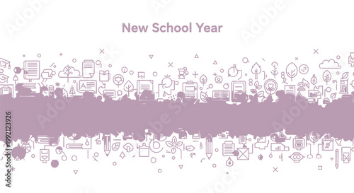 New School Year, Back to School, Educational Icons, Purple Vector Background
