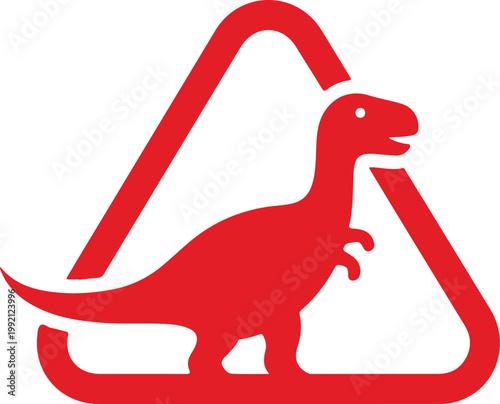 Red silhouette of a dinosaur inside a warning triangle, representing danger or caution.