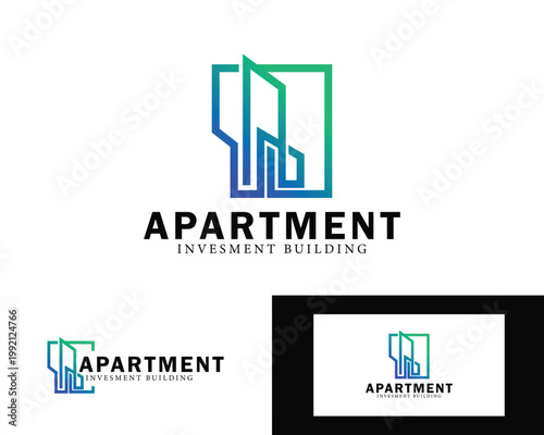 construction logo creative design concept apartment building line art vector
