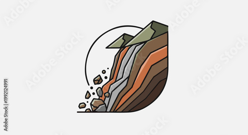 Stylized illustration of a rockslide or landslide with layered geological strata