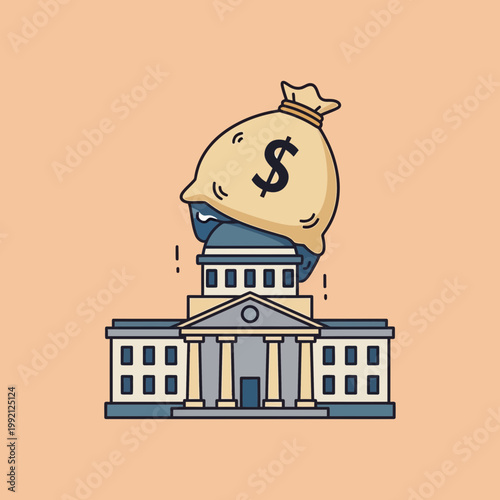 Money bag on a building.