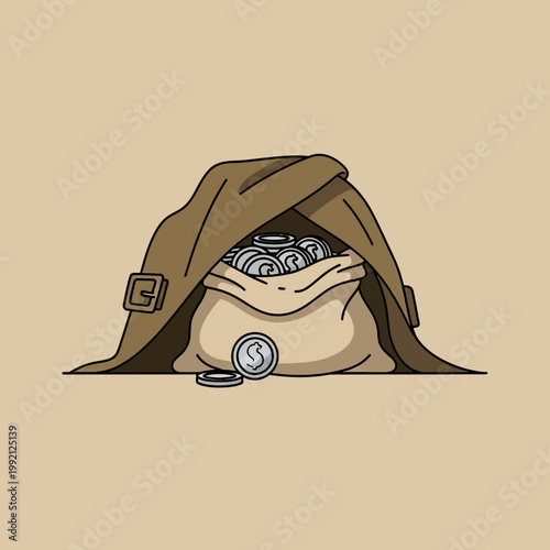 Money bag with coins and bills.