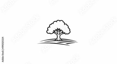 Stylized tree with a full canopy stands on a landscape