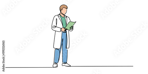 Minimal line art doctor writing on clipboard with stethoscope medical professional outline illustration Doctor character line art set standing and writing on clipboard minimal medical professional out