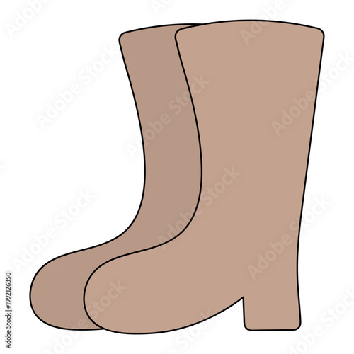 A pair of brown rubber boots. Special clothing that protects feet from water and dirt.