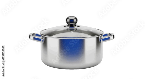 Vector illustration of stainless steel cooking pot with glass lid on a transparent background