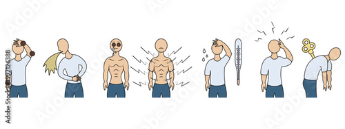 Symptoms of illness. Vector icons of people.
