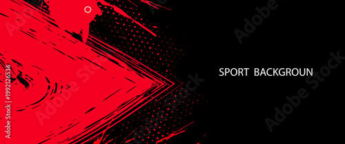 Dynamic Sport Background with Red and Black Grunge Brush Strokes and Abstract Halftone Texture