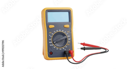 Vector illustration of digital multimeter with test leads on a transparent background