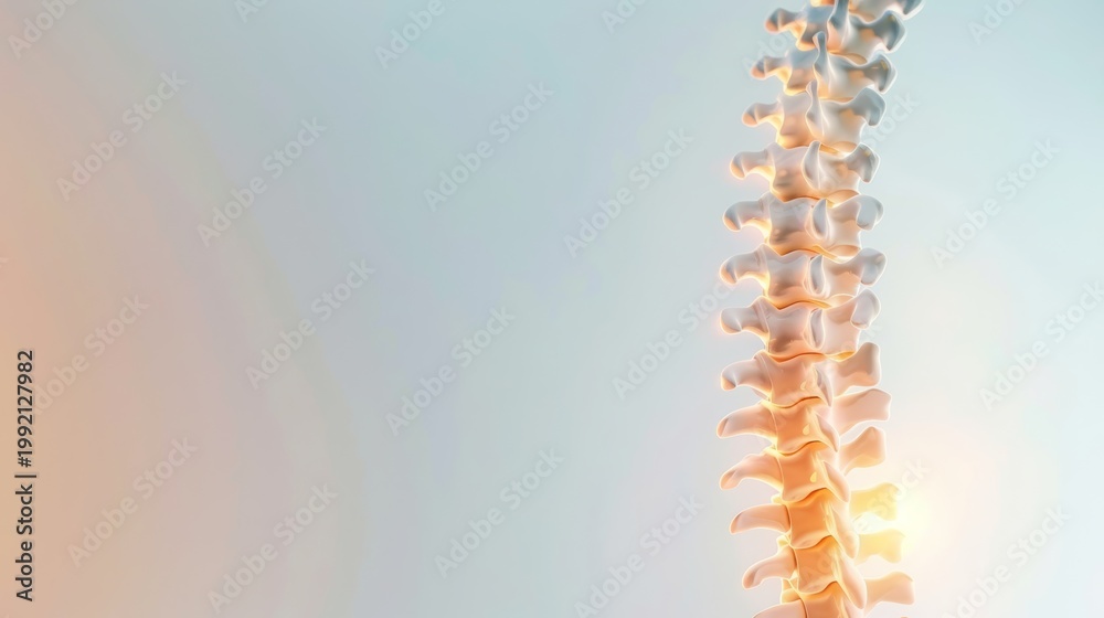 Fototapeta premium Anatomical Visualization of Vertebral Column with Pink and Blue Lighting
