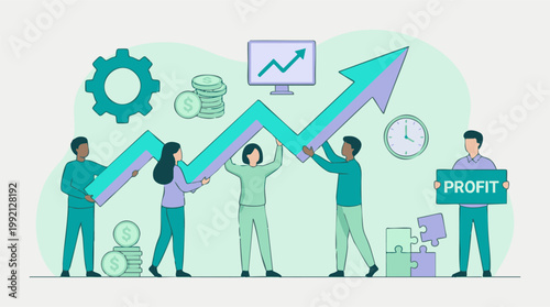 Business people collaborate to build profit and achieve financial growth