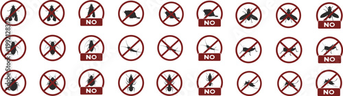 Set of Prohibition Pest Control Icons No Symbol Insect and Rodent Vector Collection