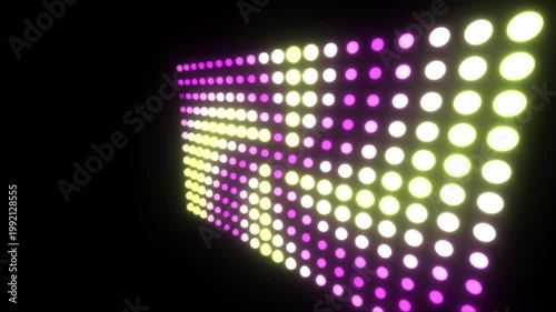 High quality looping 4K motion background featuring a futuristic LED light grid with Hypnotic Spiral Vortex animation. Transitions between custom neon colors. Ideal for VJ loops, music stages, event 