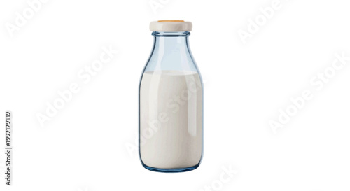 Vector illustration of glass bottle of fresh milk on a transparent background