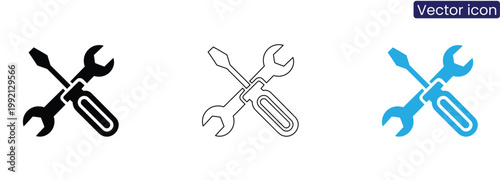 Crossed wrench and screwdriver tools on white background vector icon set