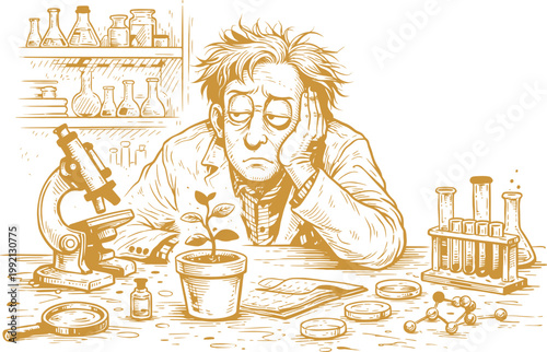 Tired Scientist Lab Botany Research Vector