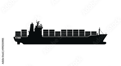 Large container ship traveling across water a bold silhouette